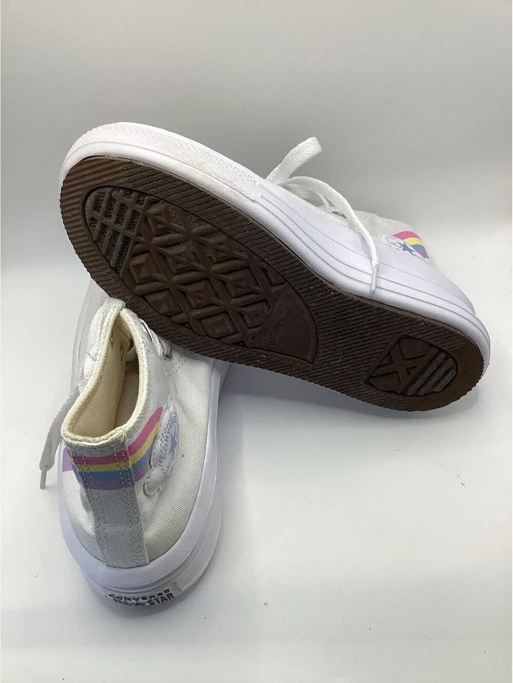 Converse All Star Platform Shoes Kids Size 3 White Rainbow High Top